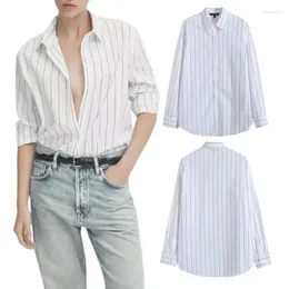 Women's Blouses Vertical Striped Shirt French Commuting Temperament Casual Versatile Single Breasted Long Sleeved Top