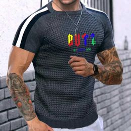 Men's T-Shirts Mens Summer Best-sellWaffle Round Neck Brand T-shirt Mens Trend Colour MatchHigh-quality Knitted Short-sleeved Top J240509