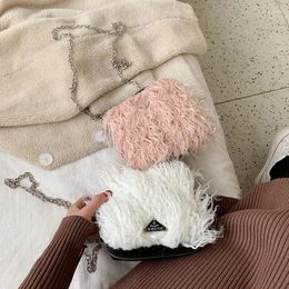 Bag 2024 Fashion Design Women Shoulder Messenger Lady White Hairy Handbag Female Metal Chain Crossbody Plush Small Square Bags