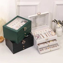 Jewelry Boxes New Large Three Layers Jewelry Organizer Box with Skylight Large Capacity and Exquisite Design for Necklaces and Earrings
