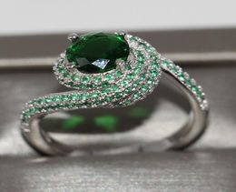 Size 510 New Women Luxury Jewelry 925 Sterling Silver Round Cut Emerald 5A CZ Diamond Poplupar Party Gift Wedding Band Pave Ring 5704253