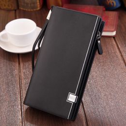 Original Brand Mens Wallet Business Striped Clutch Leather Purse For Male Fashion Man Card Holder With Zipper Phone Bag 271j