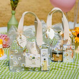3Pcs Gift Wrap 1PC Transparent Small Daisy Handbag Pvc Clear Cosmetic Stationery Bag Wedding Favor Birthday Candy Gift Packaging Party Supplies