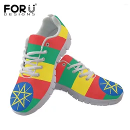 Casual Shoes FORUDESIGNS Ethiopian Flag Pattern Ladies Breathable Air Mesh Lace-up For Women Flats Footwear