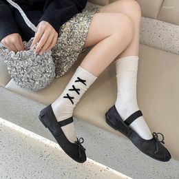 Women Socks Girls Sweet Bow Mid-tube Spring Autumn Cute Rolled-up Pile Stockings Ladies Cotton Long High Quality