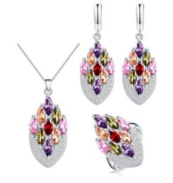many Colours Colourful cubic zircon 925 sterling silver Jewellery set earrings ring necklace set for women pretty design7548012