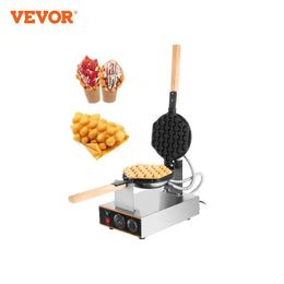 VEVOR Commercial Egg Bubble Waffle Maker 1400W Puff Iron w 180° Rotatable 2 Pans Wooden Handles Stainless Steel Baker 240509