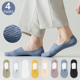 Men's Socks 4 Pairs/set Men Ice Silk Invisible Boat Silicone Non-slip Breathable Male Short Ultra Thin Comfort