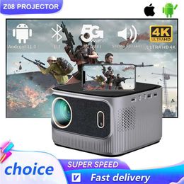 Projectors Z08 LED Projector Android 4K Full HD 1080P Video Home Theatre 500ANSI Automatic Keystone 5G WiFi 12000 lumens Portable Projector J240509