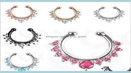 Studs Body 50Pcs Rhinestone Crystal Septum Clicker Rings Non Piercing Hanger Clip On Jewellery Fake Nose Hoop Piercings 6 Colours Dro4162637