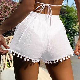 Women's Shorts Summer Semi Transparent Beach Shorts WomenS Pants Beach Trunks Solid Shorts Running Fast Dry Appearance Slim With Hairball Y240504