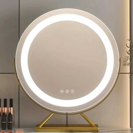 Compact Mirrors Cosmetic makeup mirror with LED light adjustable multi-color travel for dressing table 15x speckled magnifying glass Q240509