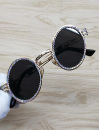 2020 Round Sunglasses Steampunk Metal Frame Rhinestone Clear Lens Retro Circle Frame Sunglasses T2001066223969