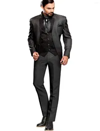 Men's Suits Two Buttons Jacquard Vest Slim Fit Tailcoat 3 Pieces Sets
