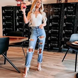 Women's Jeans Women's 2024 Summer Trend High Waist Ripped Hole Trousers Casual Straight Loose Wide Leg Pants Elegant Vintage Streetwear