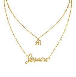 Personalised Custom Name Spaced Necklace Pendant for Women Birthday Any Name 2 Row Layerd Necklace Jewellery Gift Gold Rose Gold N4059091