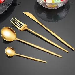 Dinnerware Sets 4PCS Stainless Steel Cutlery Set Golden Knife Fork Spoon Tableware Restaurant Banquet Kitchen Gift