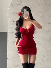 Casual Dresses Sexy Sleeveless Slim Bodycon Mini Dress Women Camisole Party Red Short Evening Club Outfit Soild Colour Summer Hip Wrap
