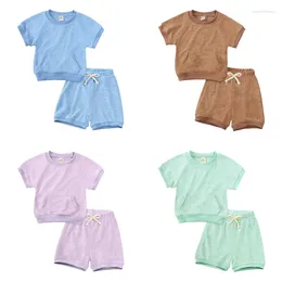Clothing Sets Fashion Solid Color Toddler Boys Clothes Cotton Short Sleeve Tops Shorts 2 Pcs Summer Kids Girls 1-5 Years