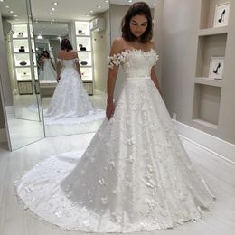 Elegant A Line Lace Wedding Dresses Off The Shoulder Butterfly Appliqued Bridal Gowns Plus Size Sweep Train Boho vestido de novia 2992