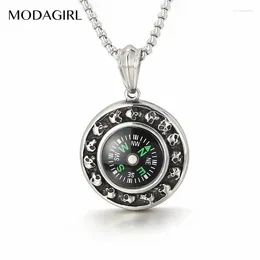 Pendant Necklaces MODAGIRL Working Steampunk Compass Skull Round Necklace Stainless Steel Jewellery Accesorios Hombre