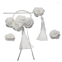 Necklace Earrings Set Chinese Headband Hairpin Bridal Wedding Hair Sticker Accessories Women Jewellery Camellia Flower