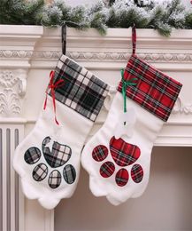 Large Plaid Paw Christmas Stocking for Dog Cat Christmas Gift Bags Xmas Tree Ornaments New Year Decoration navidad8431460