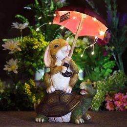 GIGALUMI Solar Statues Rabbit Turtle Garden Decor Figurine Lights Outside, Yard Decorations Outdoor Housewarming Gifts Mom, Women for Mothers Day