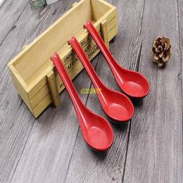 whole 500pcs Red Black Color Home Flatware Japanese Plastic Bowl Soup Porridge Spoon 6656337