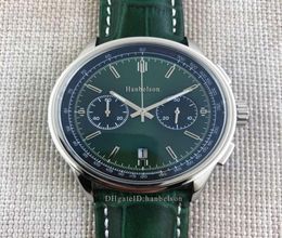 NEW montre de luxe mens watches Green face stainless steel case Japan quartz movement chronograph leather Luxusuhr Wristwatches8924151