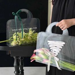 3Pcs Gift Wrap 1PC Portable Transparent Tote Flower Bags Rose Bouquet Packaging Boxes Flowers Wrapping Handbag Festivals Party Gift Packing Bag