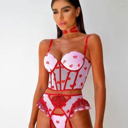 Women's Swimwear Sexy Seduction Lingerie Three-piece Set Of Heavy-duty Fishbone Steel Bracket Body Contrast Colour Sling Pyjamas