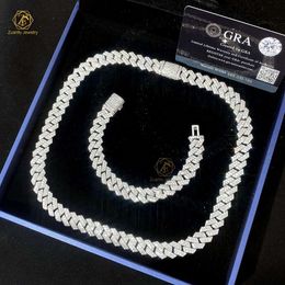 Hot Sale 14Mm Width 2 Row Ice Out S Jewellery Moissanite Classic Cuban Link Necklace Bracelet For Men Hip Hop