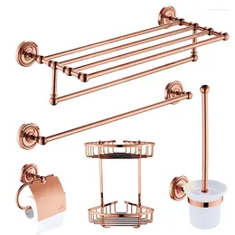 Bath Accessory Set Europe Wall Hanging Towle Ring Antique Rose Gold Bathroom Hardawre Accessories Round Base Polished Solid Brass L
