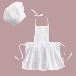 Cute Baby Chef ApronHat For Kids Costumes Cotton Blended Chef Baby White Cook Costume Pos Pography Prop Newborn Hat Apron3123785