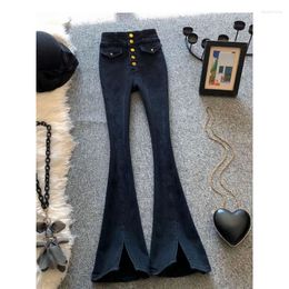 Women's Jeans High Waisted Micro Flared For Women Spring 2024 Solid Tight Split Pants Showing A Trend Horseshoe Female Tops