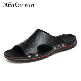 Summer Men Leather Slippers Slides Sliders Shoes Casual Slipper Plus Size 48 Hot Sale Flat