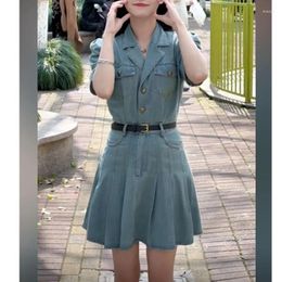 Party Dresses Summer Denim Shirt Fashion Women Female Vintage Loose Mini Jean Blazer Dress