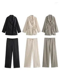 Women's Two Piece Pants 2024 Summer Clothing Style Versatile Minimalist Double Flap Hanging Coat High Waist Long Casual Set