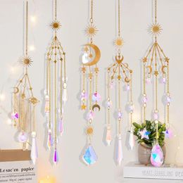 Decorative Figurines Suncatcher Crystal Sun And Moon Crystals Rainbow Catcher Glass Decoration Gold Stained Garden Prism Maker Hanging R3Z5