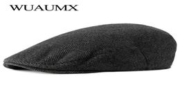 Berets Wuaumx Spring Autumn Beret Hats For Men Retro British Wool Peaked Flat Ivy Cap Elderly Herringbone Hat Middleaged1342198