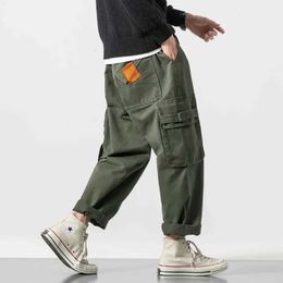 Men's Pants Side pocket cargo harem jogging pants mens 2024 military green pants casual Harajuku street sports pants mens sports pantsL2405