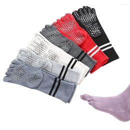 Women Socks Striped Calf Pilates Five-finger Cotton Silicone Middle Tube Non-slip Sports Split Toe Yoga