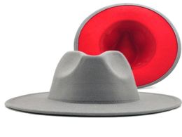 Grey red Patchwork Wool Felt Jazz Fedora Hat Women Unisex Wide Brim Panama Party Trilby Cowboy Cap Men Gentleman Wedding Hat XL 223817890