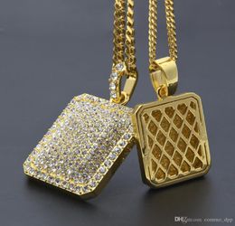 Hip Hop Men S Rhinestone Square Pendant Necklace Gold Filled Blingbling Military Licence Charm Cuban Chain For Man Hiphop Jewelry8743178