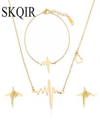 SKQIR Medical Heartbeat Jewellery Sets For Women Doctor Gift Gold Silver Stainless Steel Necklace Bracelet Earrings Jewellery Set157F9175455