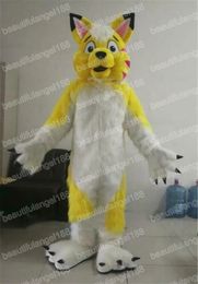 2024 High Quality Long Fur Yellow Husky Wolf Mascot Costume halloween Carnival Unisex Adults Outfit fancy costume Cartoon theme fancy dress