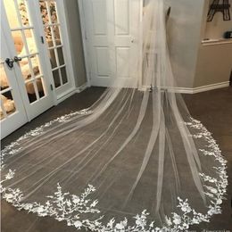 3M Long Veil Lace Appliqued Cathedral Length Appliqued White Ivory Wedding Veil Bride Veils Bridal Hair With Free Comb New Arrival 237U