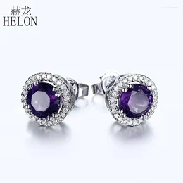 Stud Earrings HELON Round 6mm Natural Amethyst Solid 14K 10k White Gold Real Diamonds Engagement For Women Fine Jewelry