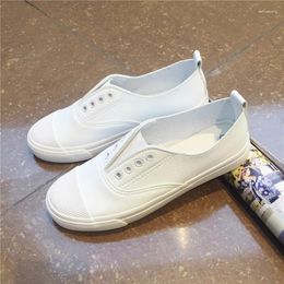 Fitness Shoes Fashion Korean White Woman Female Faux Leather Slip On School Non-slip Rubber Sole Flat Low Heel Vulcanised